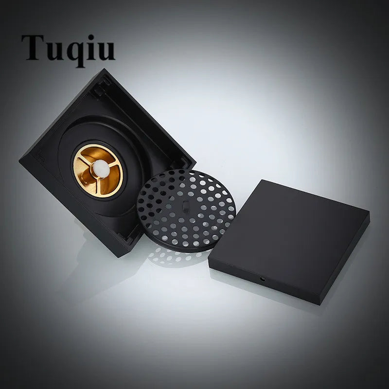 Afralia™ Square Black Stainless Steel Shower Floor Drain Strainer 10x10cm