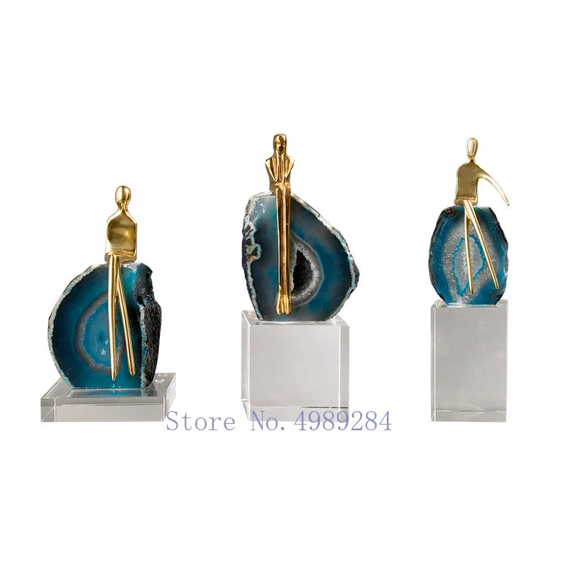 Afralia™ Agate Crystal Golden Sculpture - Modern Home Decor Ornament