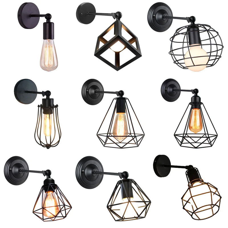 Afralia™ Vintage Industrial LED Cage Wall Light E27 Sconce Modern Indoor Lighting