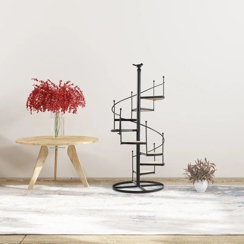 Afralia™ 8-Layer Stair Shape Iron Plant Stand with Wood Plate