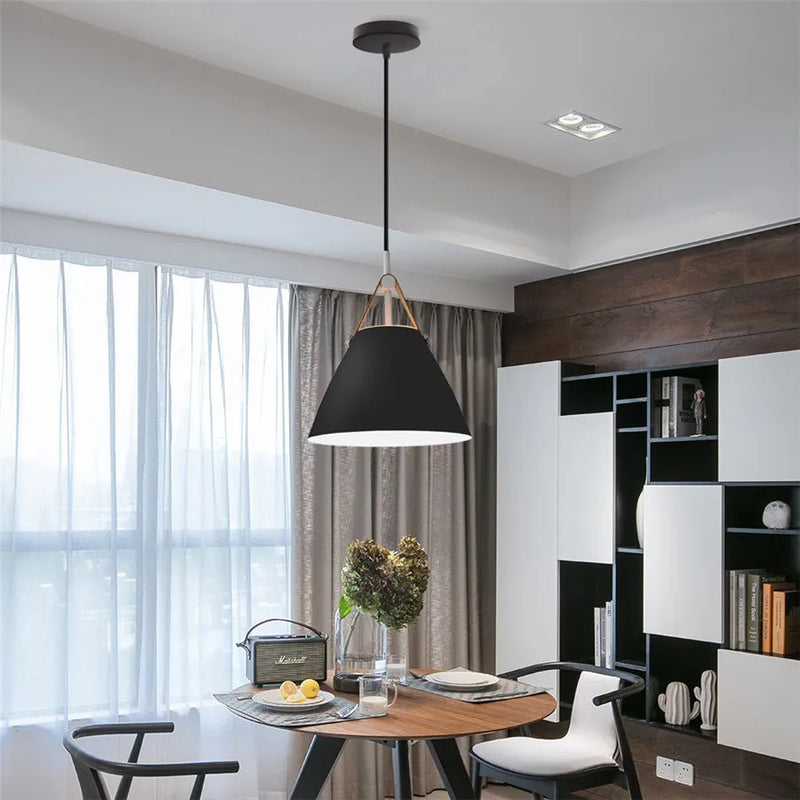 Afralia™ Leather and Iron Finish Pendant Light Fixture for Kitchen Dinning Living Room