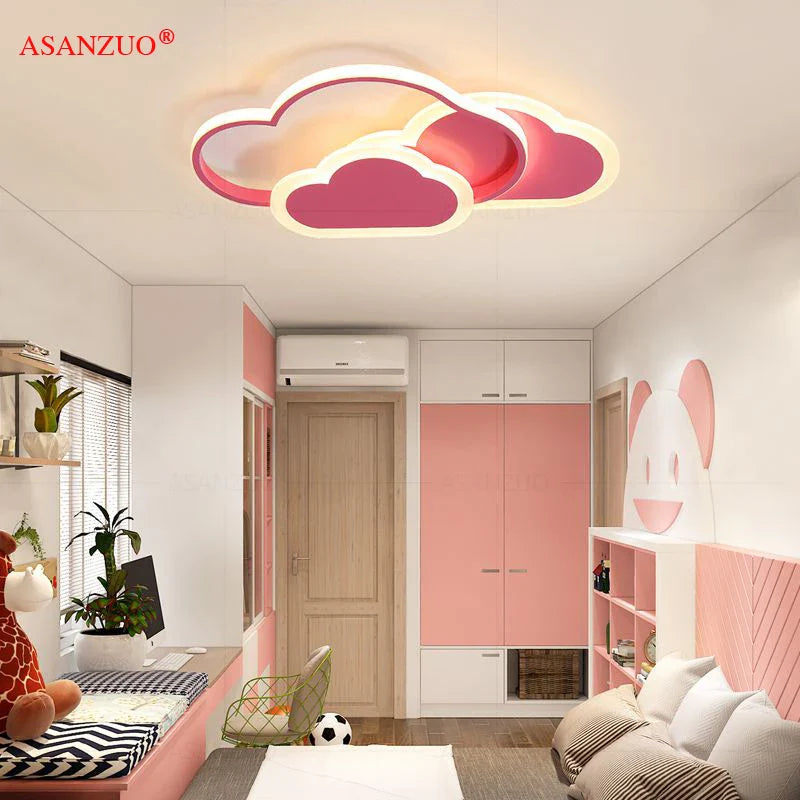 Afralia™ Cloud Pink LED Ceiling Lamp for Children's Room - Dimmable Modern Lighting