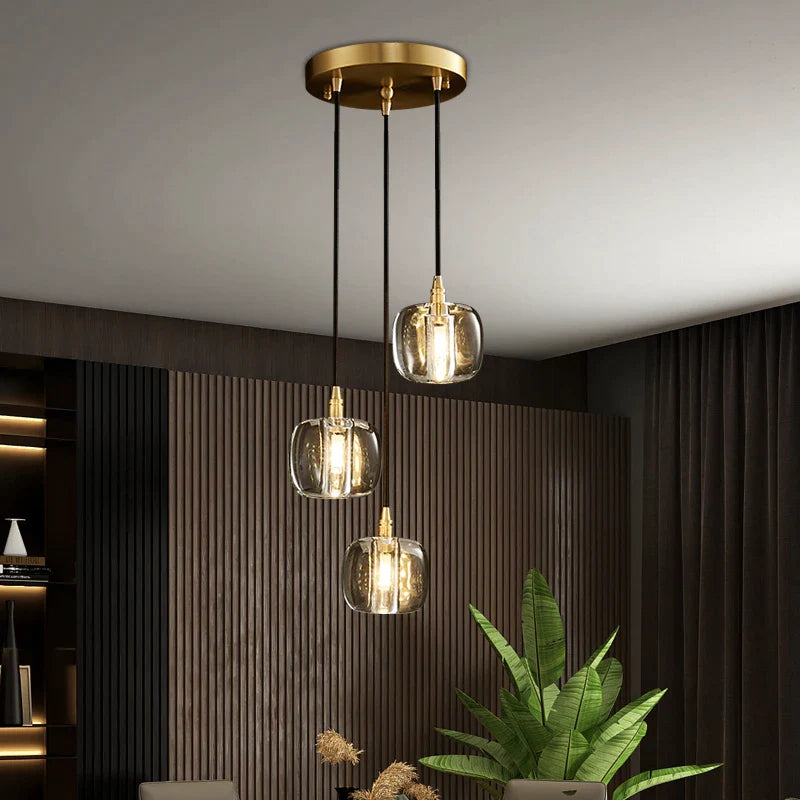 Afralia™ Copper Rotating Staircase Pendant Lamp with Double Hollow Design