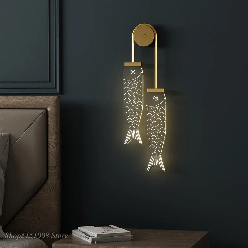 Afralia™ Nordic Ins Acrylic Carp LED Wall Lamps for Children's Bedroom - Kids Sconce