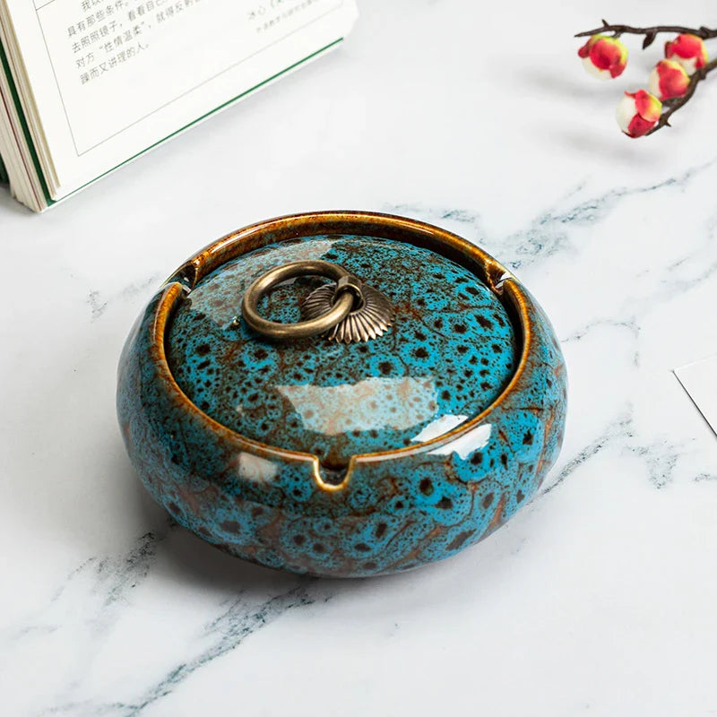 Ceramic Ashtray with Lid for Living Room, Home Decor Afralia™ Gift
