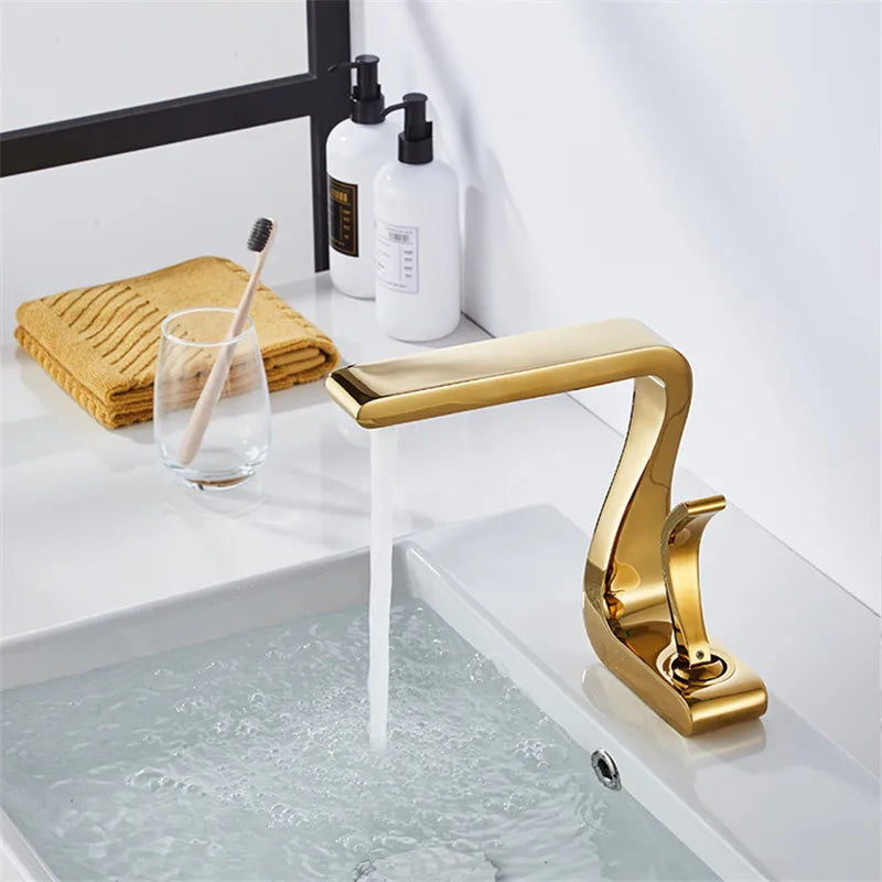 Afralia™ Gold Basin Faucet: Modern Brass Bathroom Mixer Tap for Hot/Cold Water