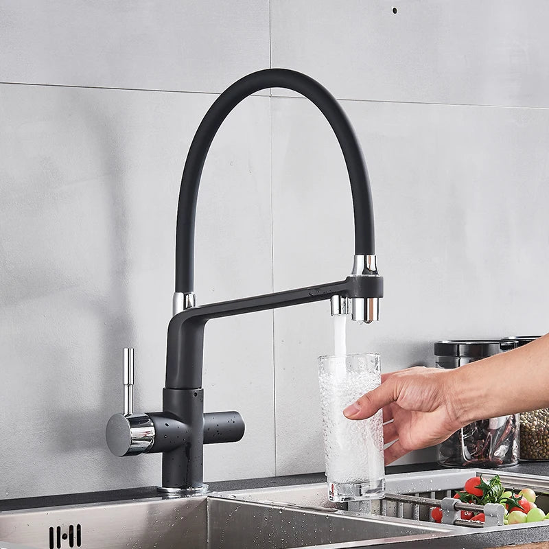 Afralia™ Black Chrome Kitchen Faucet 360 Rotation Pull Down Filtered Water Tap