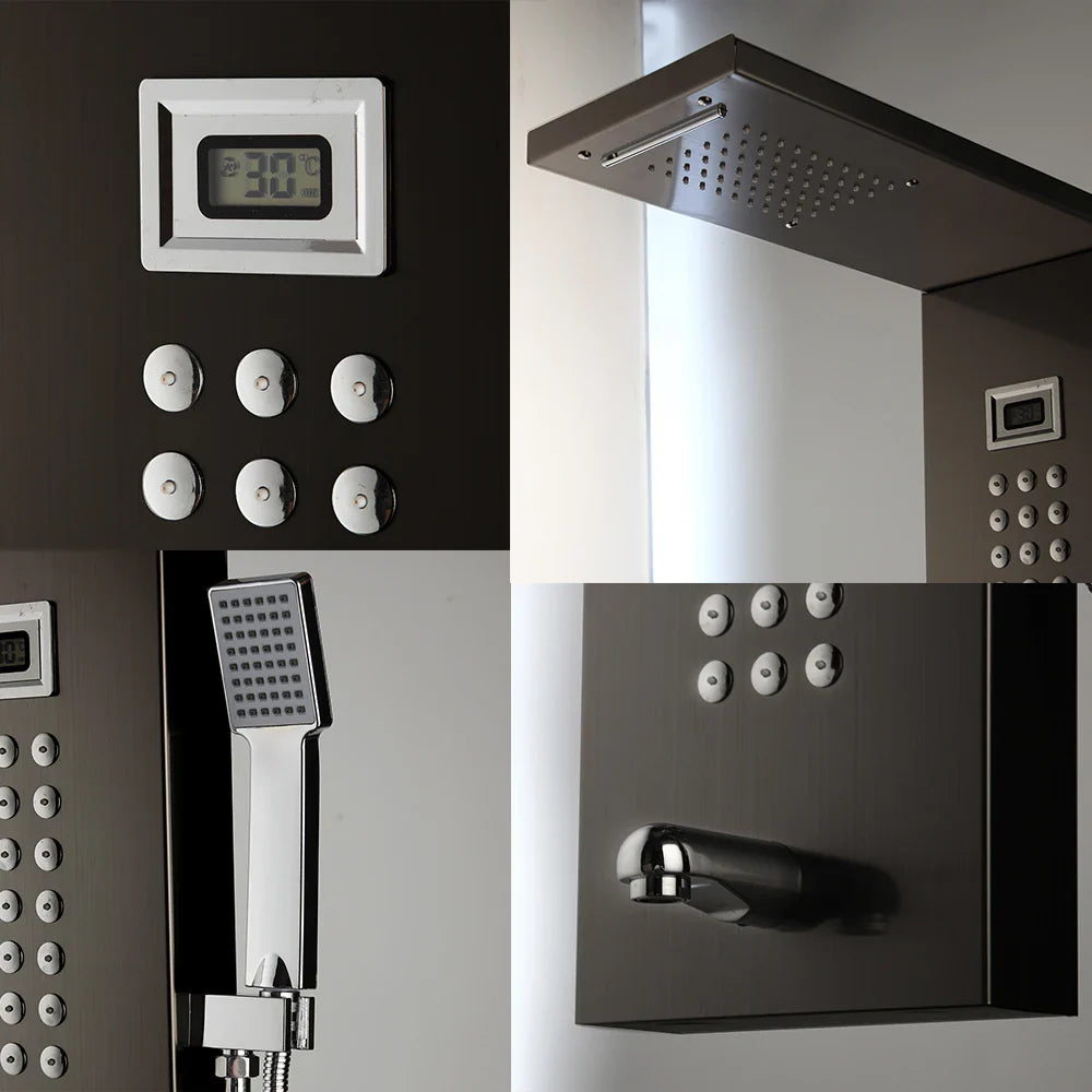 Afralia™ Brushed Nickel Shower Column with Tub Spout & Hand Shower System
