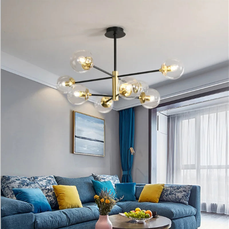 Afralia™ Glass Ball LED Chandelier: Retro Round Wrought Iron Indoor Lighting for Kitchen, Living Room, Farmhouse