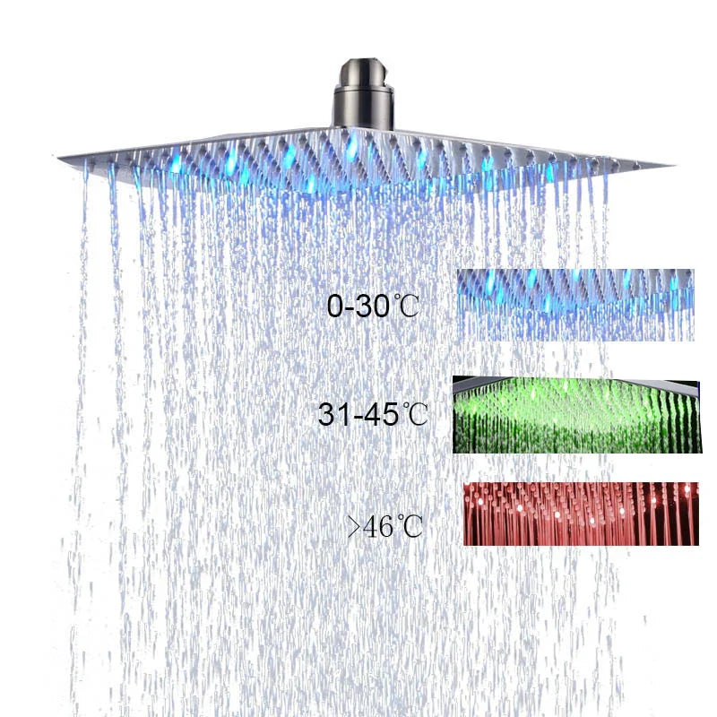 Afralia™ Chrome LED Rainfall Shower Head - Color Changing Stainless Steel Square Shower Head