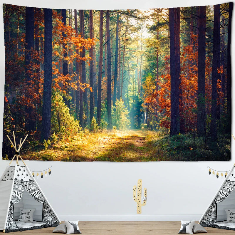 Afralia™ Sunlit Forest Tapestry Wall Hanging, Bohemian Home Decor & Bedspread