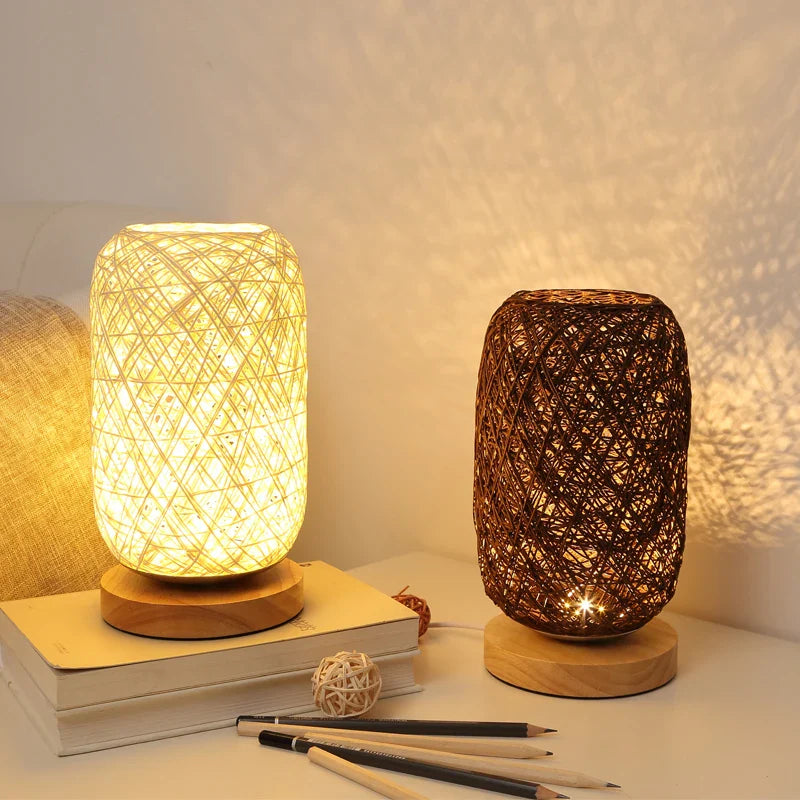 Afralia™ Rattan Twine Ball Lights Table Lamp for Home Decor - USB EU Plug