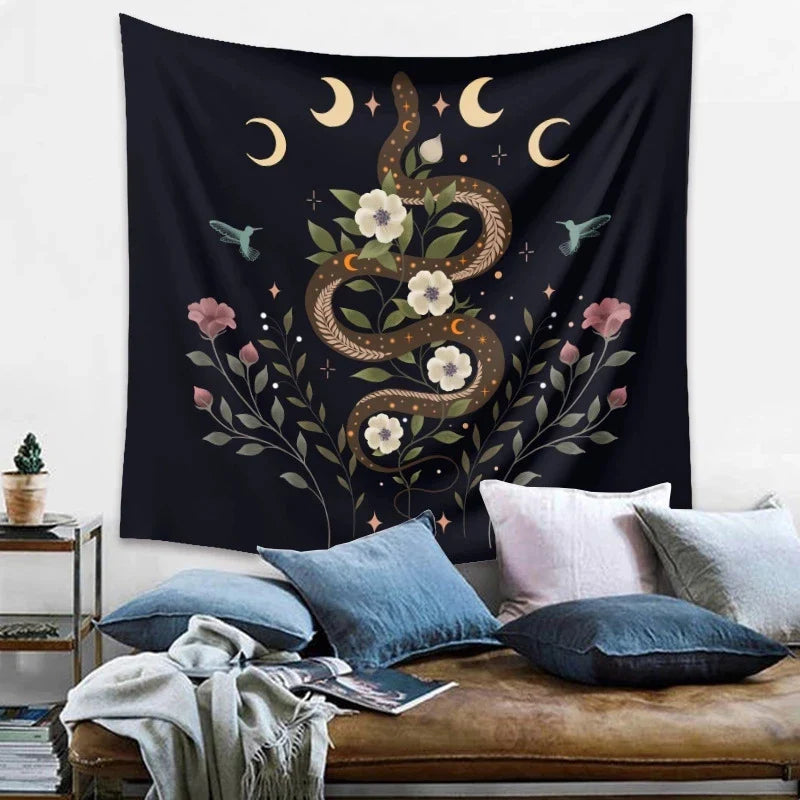 Afralia™ Psychedelic Snake Moon Flower Tapestry Hippie Wall Hanging Home Decor