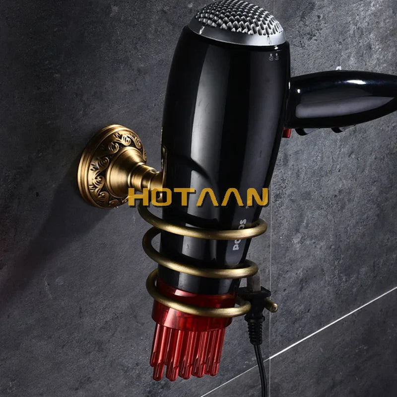 Afralia™ Wall Mount Hair Dryer Holder Stand Shelf Bathroom Organizer