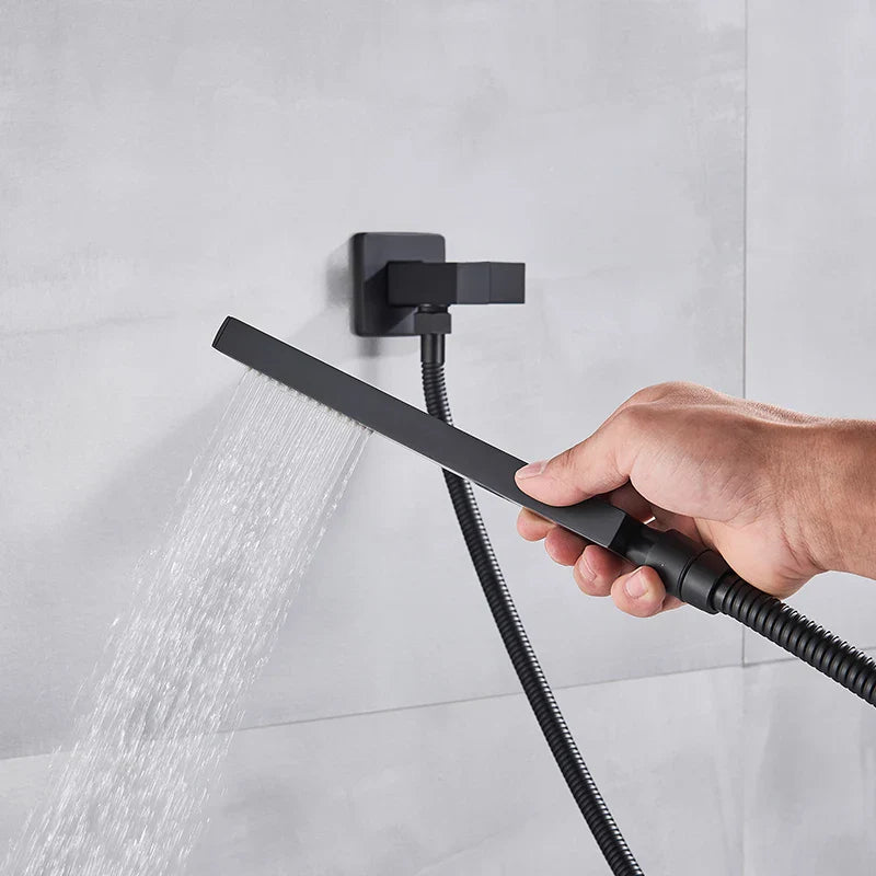 Afralia™ Thermostatic Black Brass Concealed Shower Faucet, Rainfall Bathroom Mixer Tap