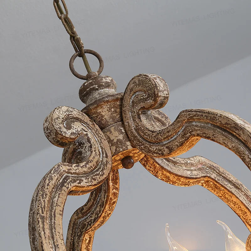 Afralia™ Vintage Wooden 4-Light Chandelier for Living Room, Kitchen, Dining, and Master Bedroom