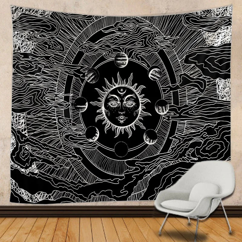 Afralia™ Mandala Tapestry Wall Cloth, Sun Moon Hippie Sheet Psychedelic Home Decor