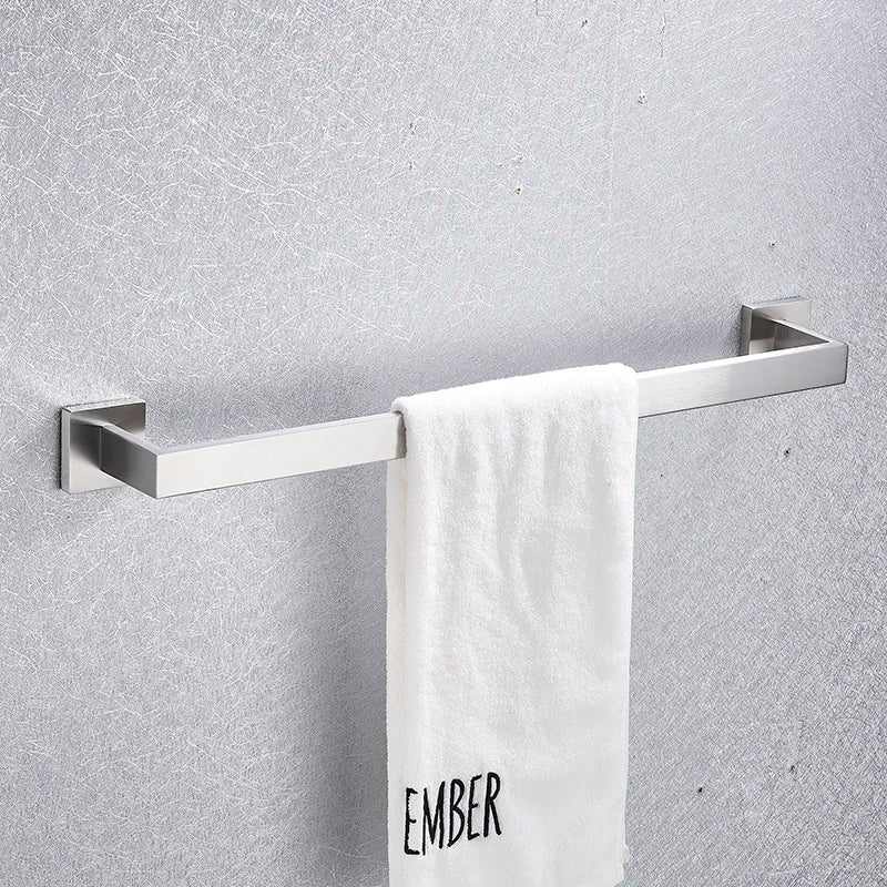 Afralia™ Brushed Nickel Bathroom Hardware Set: Robe Hook, Towel Rail, Bar Rack, Shelf, Tissue Holder