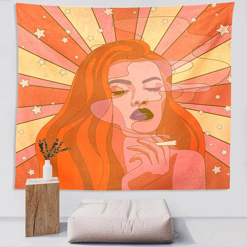 Rainbow Girl Tapestry Wall Hanging Retro Sun Aesthetic Boho Wall Art by Afralia™