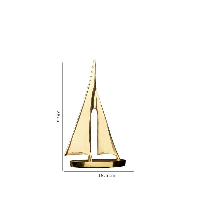 Afralia™ Copper Golden Sailboat Sculpture - Abstract Geometric Metal Home Decor
