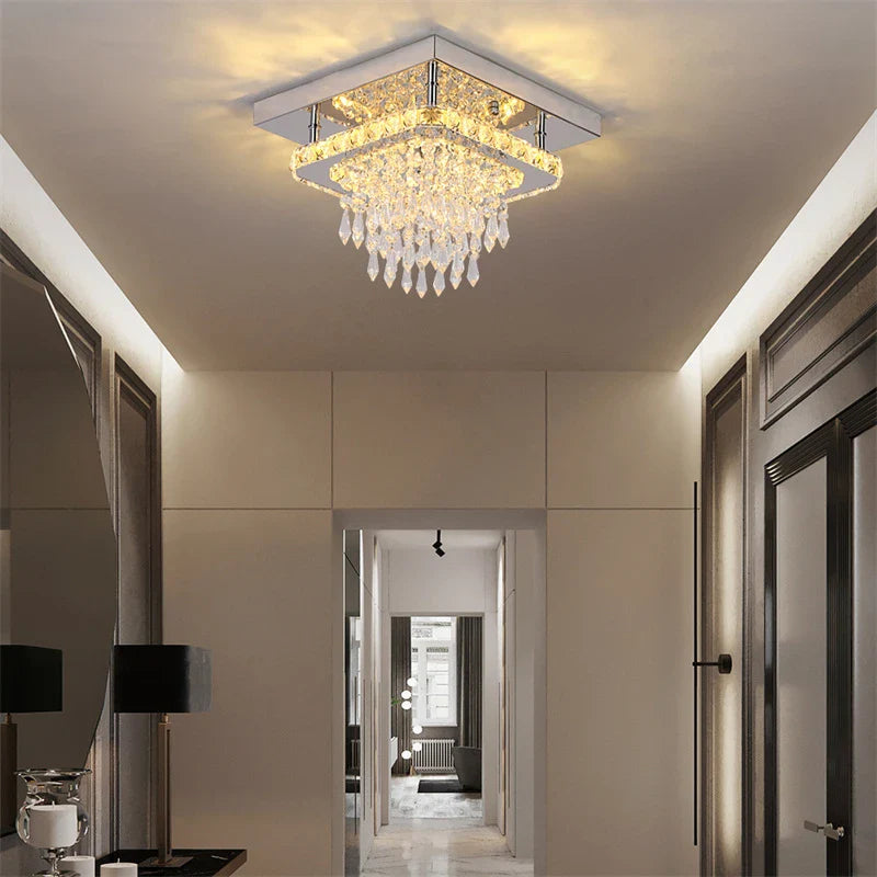 Afralia™ Crystal LED Ceiling Light Plafon Chandelier Stainless Steel Luminaria