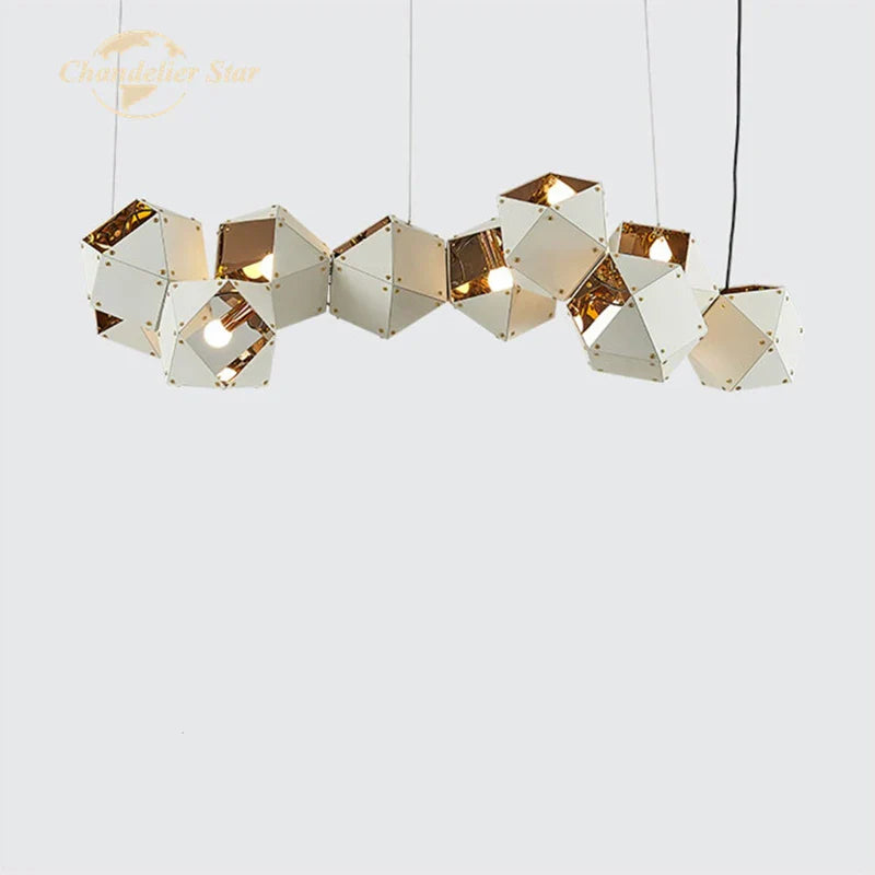 Afralia™ White Metal Geometric LED Chandelier for Bedroom and Living Room