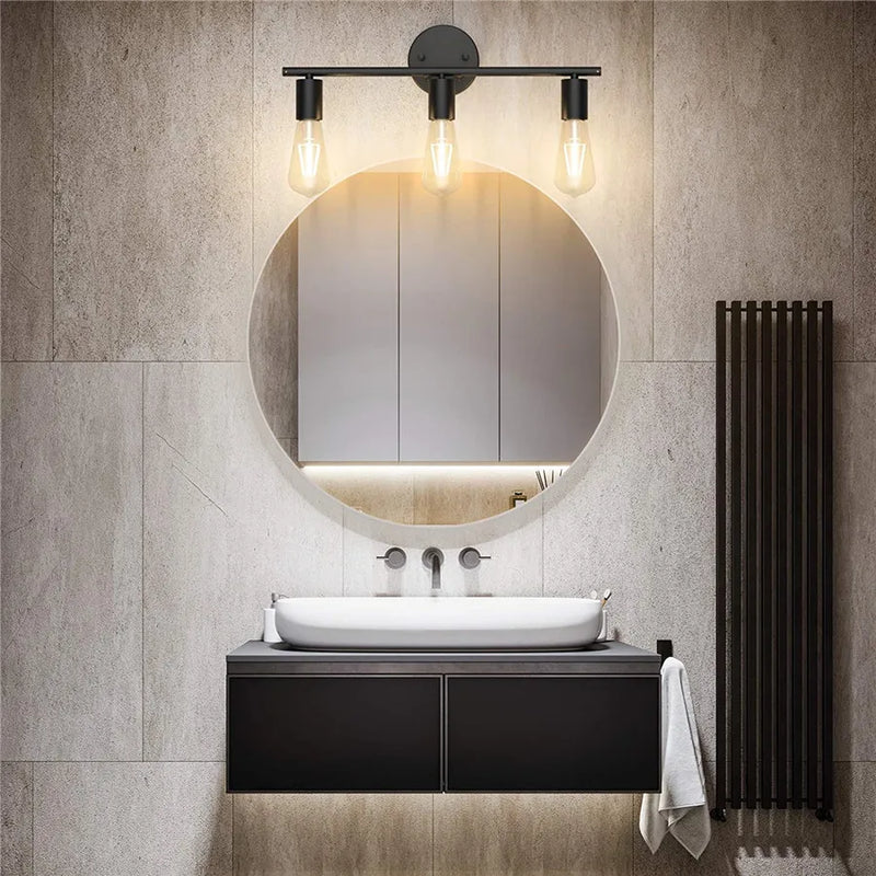 Afralia™ Black Metal Wall Bathroom Mirror Lamp - Modern Indoor Bedroom Decor