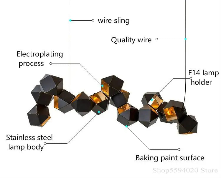 Afralia™ Black Metal DNA Chandelier: Nordic, Modern, Creative Island Light for Bar and Restaurant.