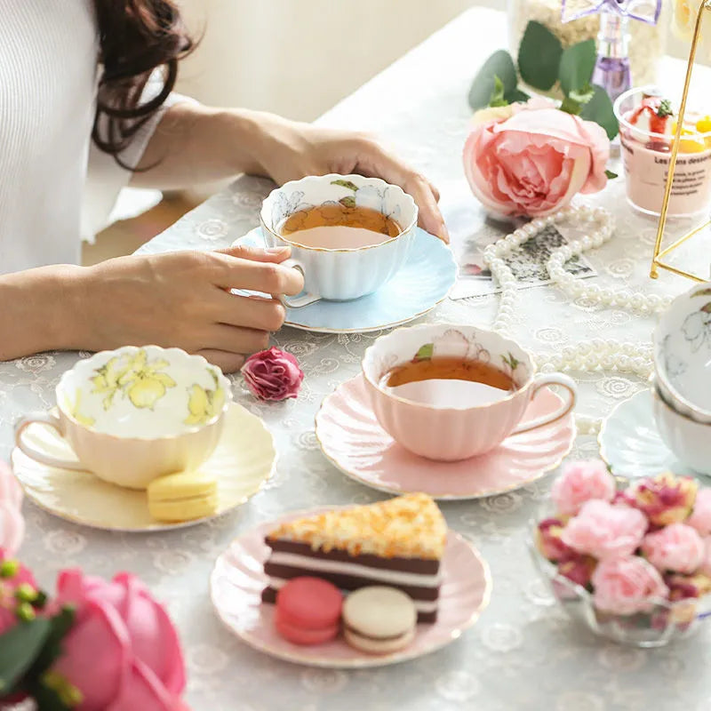 Afralia™ Pink Porcelain Tea Cup Set 200ML - English Afternoon Breakfast Coffeeware