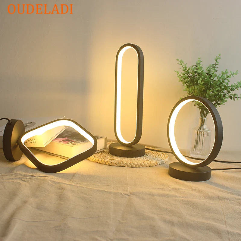 Afralia™ Modern Black Ring LED Table Lamp for Bedroom Decor