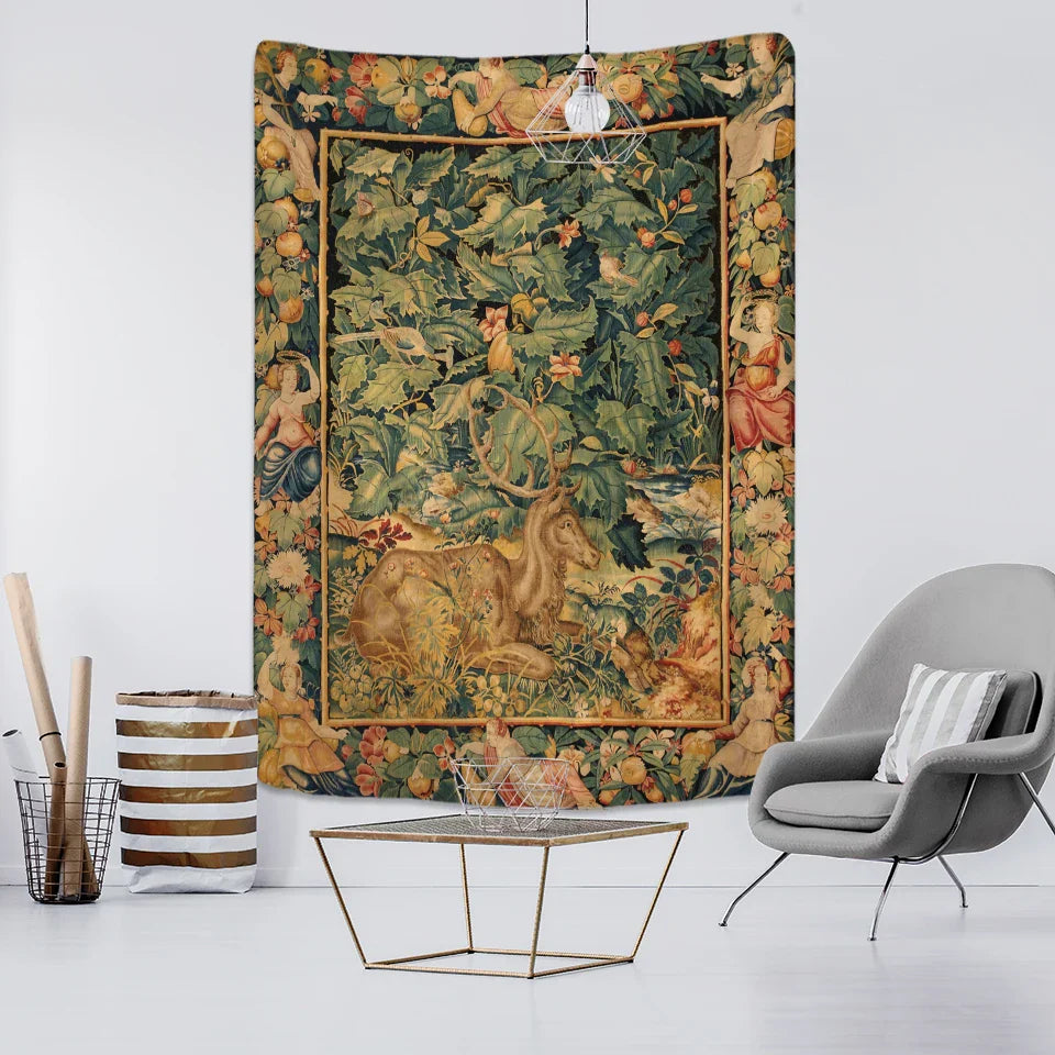 Afralia™ Floral Tapestry Pumpkin Lamp Night Sky Art Wall Hanging