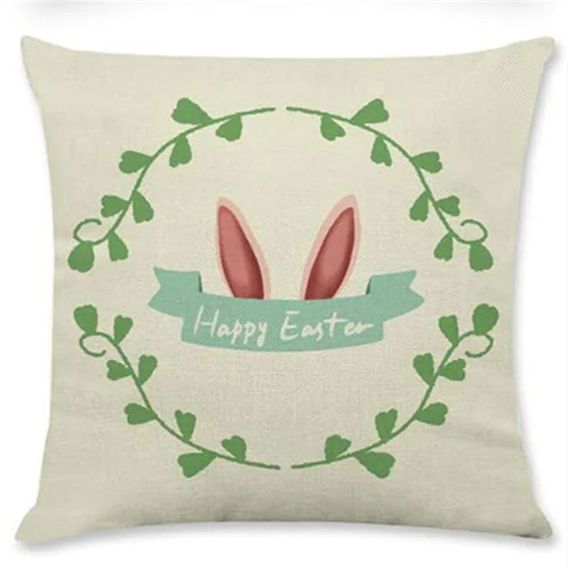 Afralia™ Easter Rabbit Eggs Linen Pillowcase 45*45CM