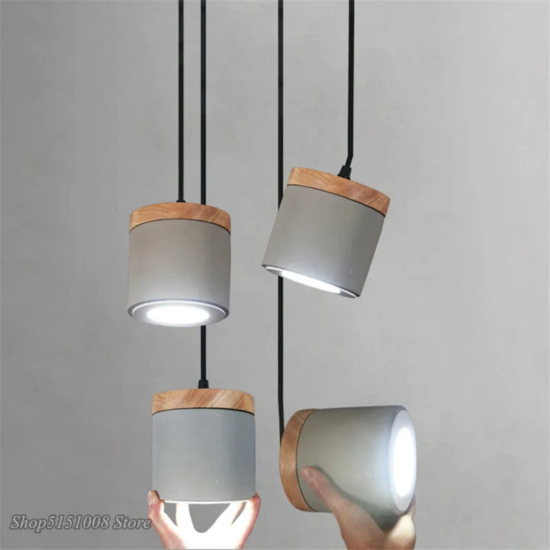 Afralia™ Nordic Cement Wood Pendant Lights LED Indoor Lighting Fixture