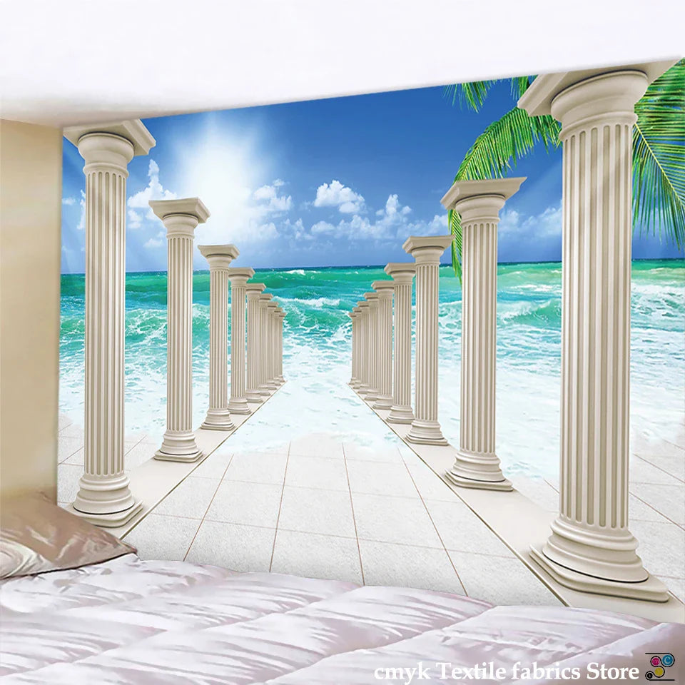 Afralia™ Ancient Architecture Tapestry Wall Hanging Home Decor Cloth