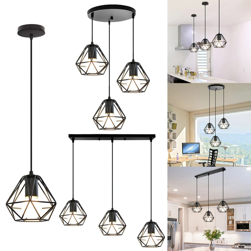 Afralia™ Vintage Cage Pendant Light Chandelier for Home Kitchen Living Room Lighting