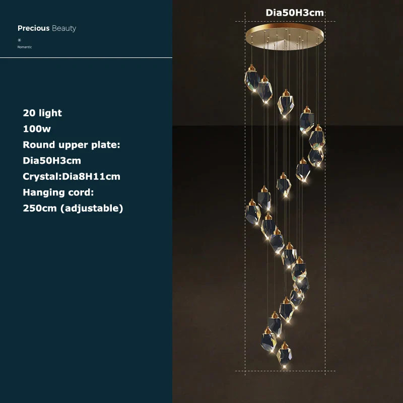 Afralia™ Crystal Stone Copper Chandelier - LED Postmodern 2025 Lighting for Staircase