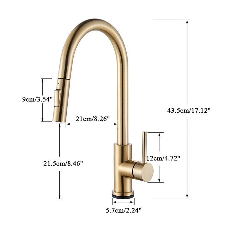 Afralia™ Smart Touch Kitchen Faucet - Brushed Gold, Pull Out Sensor, 360 Rotation, 2 Outlet