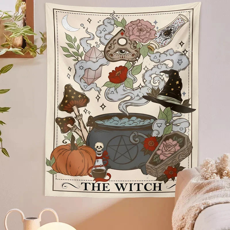 Afralia™ Witch Tarot Tapestry: Retro Witchy Boho Wall Hanging for Home Decor