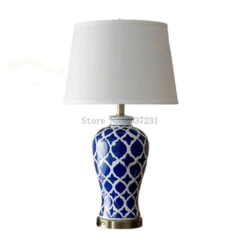 Afralia™ Ceramic Blue Rural Table Lamp: Hand-painted Retro Bedside Light for Home Décor