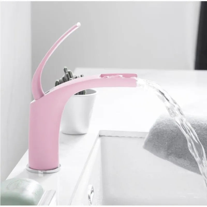 Afralia™ Pink Love Waterfall Bathroom Faucet Basin Mixer Tap Hot Cold Brass Faucet