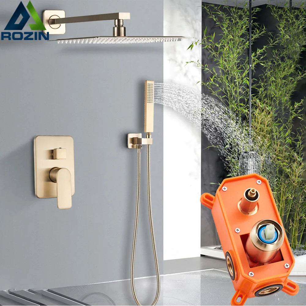 Afralia™ Brushed Gold Rainfall Shower Set with Single Handle Wall Mounted Mixer