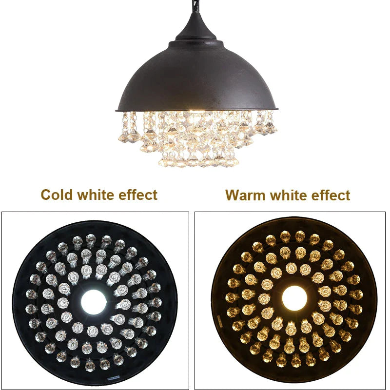 Afralia™ Industrial Vintage Iron Crystal Pendant Chandelier for Restaurant Cafe Kitchen