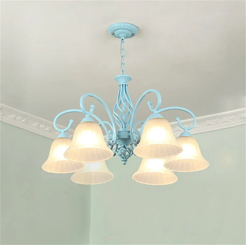 Afralia™ Vintage Blue Chandelier with Glass Lampshade for Home Lighting