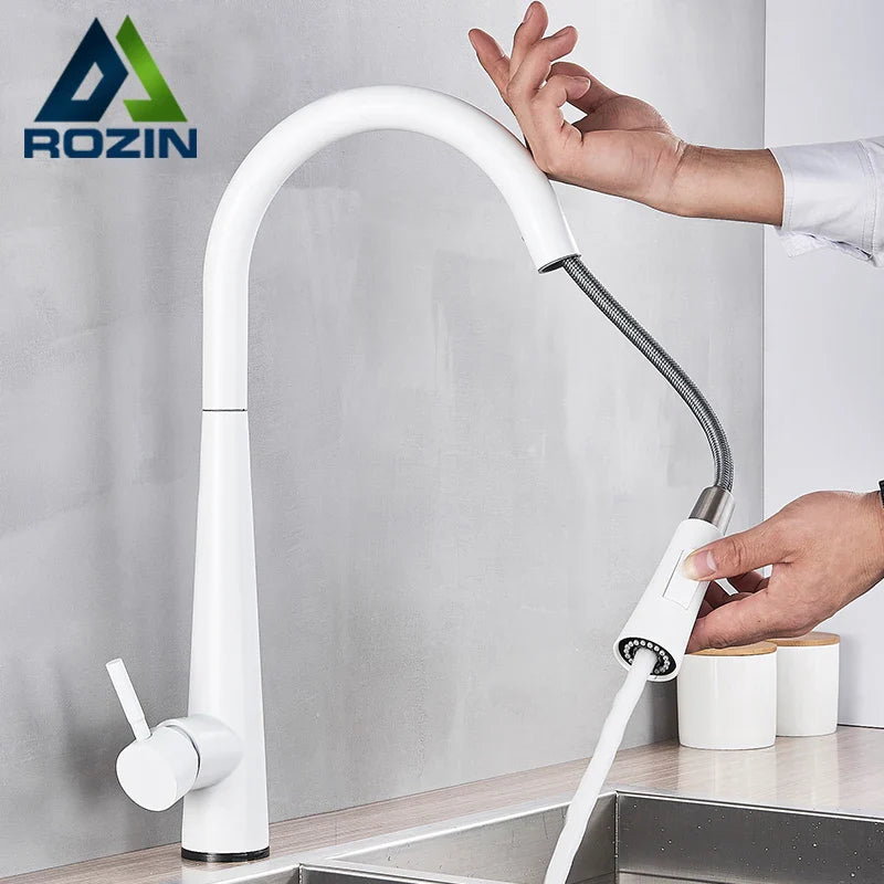 Afralia™ White Touch Sense Kitchen Faucet with Smart Sensor and Pull Out Spray