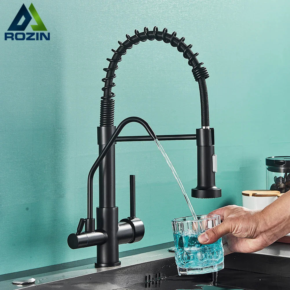 Afralia™ Black Pull Down Pure Water Kitchen Faucet Swivel Hot Cold Water Taps