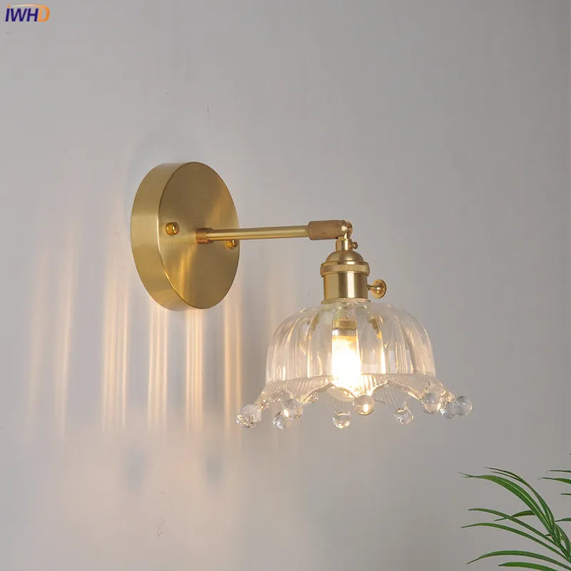 Afralia™ Copper Glass Wall Light Switch Bedroom Bathroom LED Sconce