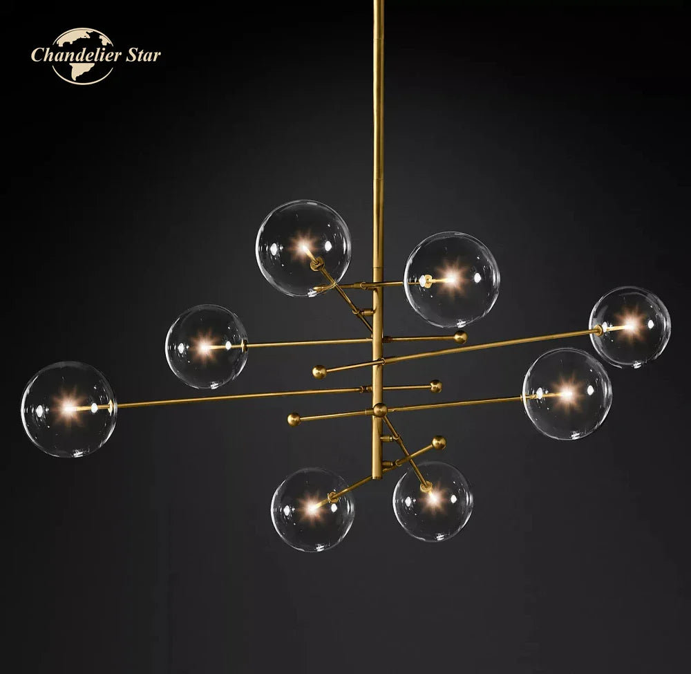Afralia™ Modern Black Brass Chandelier Clear Glass Globe Island Pendant Lights
