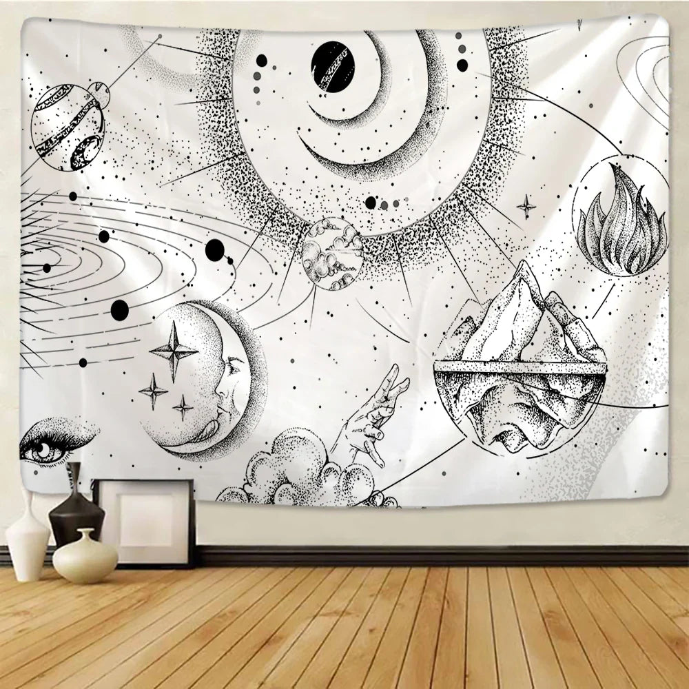 Afralia™ Black & White Stars Mandala Tapestry - Home Decor