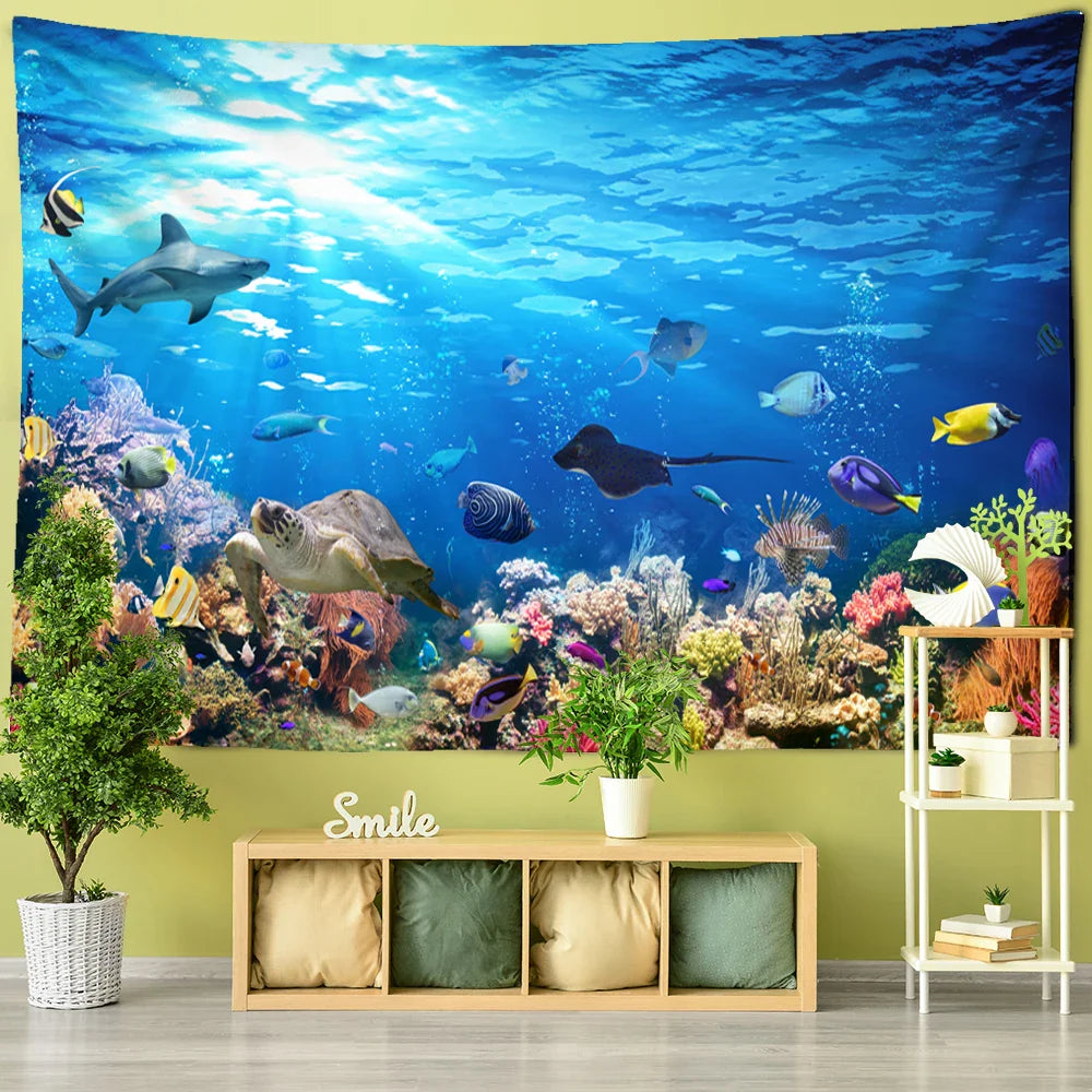 Afralia™ Underwater World Fish Tapestry: Psychedelic Marine Animal Wall Hanging