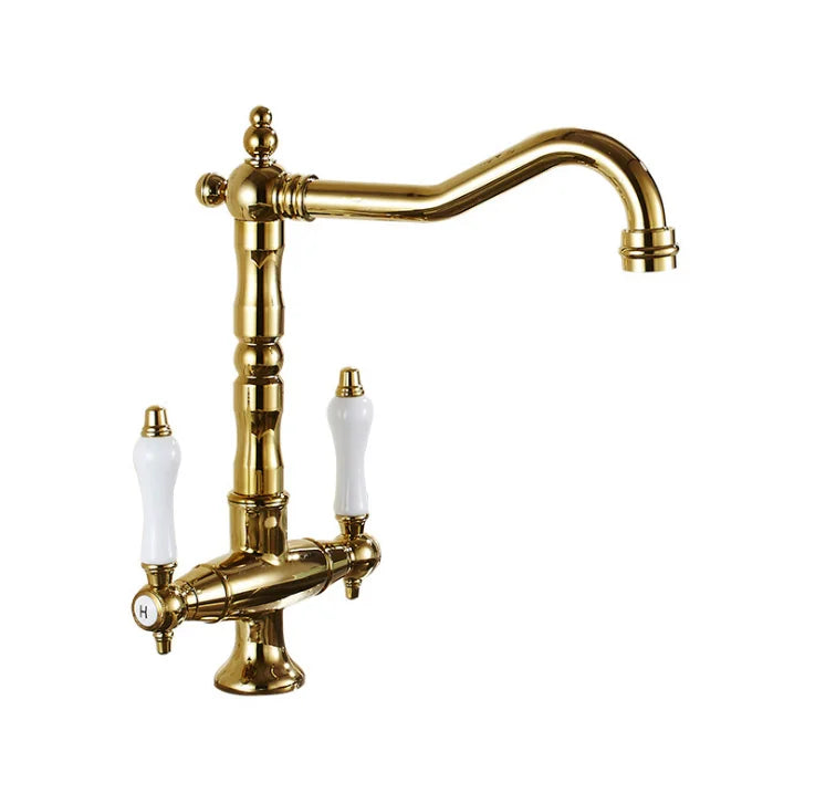 Afralia™ Black Gold Brass Kitchen Sink Faucet with Double Handles